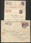 KGV Heads - Small Multiple Watermark Perf 13&frac12; x 12&frac12;: 5d on 4&frac12;d & 2d on 1&frac12;d surcharged issues on-cover usages including rare use of 5d pair on registered cover to Czechoslovakia, 5d solo usages on registered covers to UK (2) or Darlington (NSW) to Tasmania - 3