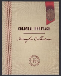 AUSTRALIA: Decimal Issues: 2013 Colonial Heritage "Intaglio Collection" containing each of the four IMPERFORATE M/Ss produced for the Colonial Heritage series, the sheets produced using a combination of intaglio & offset printing. Limited edition numbered #184 of 380 produced. Hard to source.