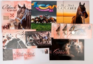 AUSTRALIA: Decimal Issues: 2013 Black Caviar product comprising 'Black Caviar' stamp packs (5, three being 'Special Show' editions) each containing single sheetlet, 'Black Caviar - The Wonder from Down Under' packs (2) each containing 3 sheetlets, 'Black Caviar - A Racing Legend' (2) each containing 3 sheetlets, 'Black Caviar - The Greatest Sprinter in the World' (3) each containing 2 sheetlets, Black Caviar coin PNCs (4, retail $30+ each) and a single medallion PNC,