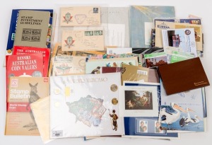 AUSTRALIA: General & Miscellaneous: 1950s-1990s mostly decimal array with few pre-decimal items including 1955 Polar Flight cover AAMC #1351, 1957 Flying Doctor Service flight AAMC #1377a with two signatures; decimals with "Waterbirds of Australia" limited edition album numbered #1913 of 5000, Eureka Stockade PNC, unnaddressed decimal FDCs; also Australia '100 Years of Anzac' 20c coin pack, circulated Japanese banknotes,