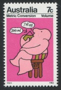 AUSTRALIA: Decimal Issues: 1973 (SG.533a)&nbsp; 7c Metric Conversion (Volume) error "Olive and Brown omitted", printer's defacing line at top of stamp, MUH, with normal stamp for comparison; BW:623cb(var) - Cat $2000. Brusden White describes this error as "Ol - 2