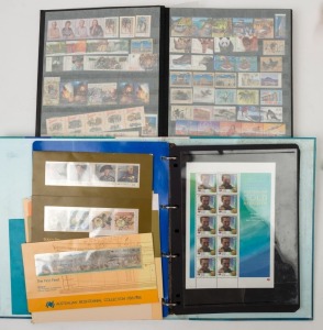 AUSTRALIA: Decimal Issues: POSTAGE: 1980s-2000s in stockbook with sets, part-sets and odd values plus some unused and used stamp, also Sydney 2000 Gold Medallists collection of M/Ss; face value $400+, however climate-related condition issues with some stamps adhered or partially adhered to pages.