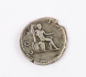 Coins - World: Silver: ROMAN  COIN: Emperor Hadrian (A.D. 117-138) silver denarius, obverse inscribed 'HADRIANVS AVGVSTVS' with laureated head looking to right, reverse inscribes 'COS III', with Roma seated right, weight 2.75gr.