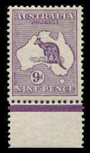 Kangaroos - First Watermark: 9d Violet, marginal example, fresh MUH; BW:24 - Cat. $1000.