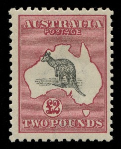 Kangaroos - Third Watermark: £2 Grey & Crimson, well centred, fresh and superb unmounted mint; SG.45a; BW:56B - Cat. $20,000.