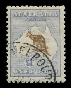 Kangaroos - Third Watermark: £1 Light Brown & Pale Blue, well centred example with MELBOURNE CTO cancel, mounted with full original gum; very fine example of BW: 52Dw - Cat. $4000.
