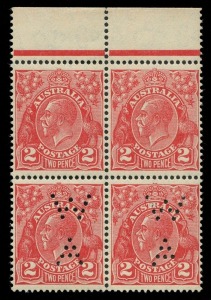 KGV Heads - CofA Watermark: 2d Red marginal block of 4, lower units perf 'WA', upper units error PERFINS OMITTED, fresh MUH.