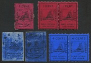 BRITISH GUIANA: 1852 (SG. 9-10) Waterlow 1c black on magenta (2) and 4c black on deep blue (2), all in very mixed used condition, the 4d blues with varying degrees of surface rubbing, one with horizonatal crease. Also perforated reprint pairs of both valu - 2