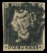GREAT BRITAIN: 1840 (SG.3) Plate 10 1d Grey-Black [SE], good to large margins, with almost complete strike of Plymouth black Maltese Cross cancel; SG Spec. AS67uc - Cat. &pound;3,800. Fine and scarce. BPA Certificate (2001)&nbsp;&nbsp;&nbsp;