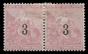 SOUTH AFRICA - Provinces: CAPE OF GOOD HOPE: ‘Hope Seated’ selection comprising 1871-76 Crown CC  ½d grey-black (SG.28) interpanneau marginal strip of four from the foot of the sheet showing guide cross below third unit and 1d carmine-red (SG.29) horizont