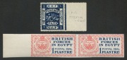 MIDDLE EAST: 1932-1980s Interesting selection of mostly MUH material with 1932 BRITISH FORCES IN EGYPT 1p Postal Seal IMPERFORATE PAIR (normal perforated pair Cat &pound;190); LEBANON 1945 5p on 30c Army Postal Tax (SG.T289 &pound;800);&nbsp; PALESTINE 1920-21 Perf 15x13 - 2