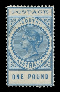 SOUTH AUSTRALIA: 1902-12 mint 'Long Toms' selection on leaves including Thin 'POSTAGE' 8d (2) to 5/-, plus £1 blue; Thick 'POSTAGE' Wmk Crown/SA 6d, 8d, 10d, 1/-, 2/6d & 10/-, Wmk Crown/A various perfs 3d (3), 4d (3), 8d, 6d, 9d (2), 1/-, 2/6d (2), 5/- (2). Clean lot, Cat £1,600+. (29)