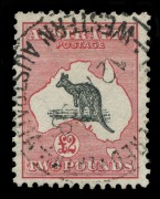 Kangaroos - CofA Watermark: &pound;2 Grey-Black & Rose Crimson, varieties "Flaw in Bight" (Duty Plate) and "Hunch-backed Roo" (Vignette Plate) [L17], well centred, fine used with tidy registered datestamp;BW:58(D)f&(V)h - Cat. $1300+.