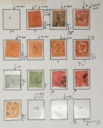 QUEENSLAND: 1860s-1911 array of annotated Sideface varieties on album pages with values to 1/-, mostly commoner flaws such as broken frames, deformed letters, joined letters, colour dots, etc; condition variable with possible postmark interest. (100+) - 2