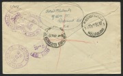 KGV Heads - Small Multiple Watermark Perf 13&frac12; x 12&frac12;: FIRST DAY COVER: 5d on 4&frac12;d (plus 2d on 1&frac12;d) tied to a registered 1&frac12;d Stationery Envelope by REGISTERED ELIZABETH ST/MELBOURNE '4AU30' FDI datestamps (another strike on reverse), addressed to Canal Zone, - 2
