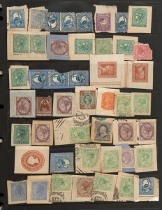 REST OF THE WORLD - General & Miscellaneous Lots: 1870s-1950s world array on Hagners with AUSTRALIA STATES unused or uncancelled issues, mostly on piece with some multiples; AUSTRALIA KGV Heads & commemoratives mostly on piece incl. 1/- Large Lyrebird on Parcels Post label (faults), Papua 1932 ½d to 1/- Pictorials CTO, other stamps from GB with a smattering of general world older issues. Likely postmark interest. (100s)