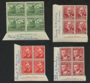 AUSTRALIA: Other Pre-Decimals: 1946-55 commemorative imprint blocks (13) all signed "Frank D. Manley/Artist & Engraver" in the selvedge, the 2&frac12;d Pan-Pacific Scout Jamboree issue additionally signed by renowned artist Daryl Lindsay, who acted as model for - 2