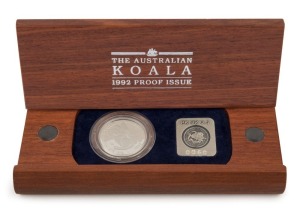 Coins - Australia: Platinum: FIFTY DOLLARS: 1992 $50 proof in jarrah timber presentation box, limited edition #60 of 1500 issued; 15.55gr of 9995/10000 platinum.