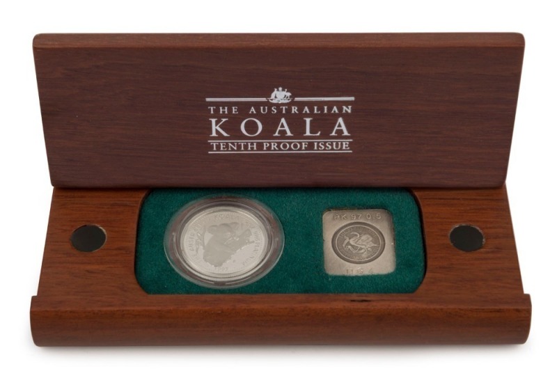 Coins - Australia: Platinum: FIFTY DOLLARS: 1997 $50 proof in jarrah timber presentation box, limited edition #64 of 250 issued; 15.55gr of 9995/10000 platinum.