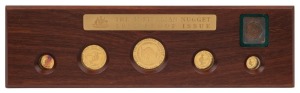 Coins - Australia: Gold: 1992 GOLD NUGGET SERIES: 1 oz ($100), 1/2oz ($50), 1/4 oz ($25), 1/10 oz ($15) and 1/20oz ($5) gold coins displayed in timber presentation case within leather sleeve (Ref. PN92, #180); 1.90oz (59.10gr) of 999/1000 gold. (5 coins)