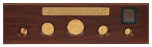 Coins - Australia: Gold: 1992 GOLD NUGGET SERIES: 1 oz ($100), 1/2oz ($50), 1/4 oz ($25), 1/10 oz ($15) and 1/20oz ($5) gold coins displayed in timber presentation case within leather sleeve (Ref. PN92, #180); 1.90oz (59.10gr) of 999/1000 gold. (5 coins)