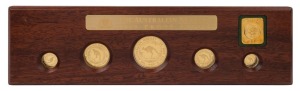 Coins - Australia: Gold: 1989 GOLD NUGGET SERIES: 1 oz ($100), 1/2oz ($50), 1/4 oz ($25), 1/10 oz ($15) and 1/20oz ($5) gold coins displayed in timber presentation case within a cardboard sleeve (Ref. PN89, #196); 1.90oz (59.10gr) of 999/1000 gold. (5 coins)