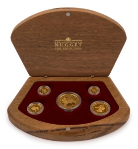 Coins - Australia: Gold: 2003 GOLD NUGGET SERIES: 1 oz ($100), 1/2oz ($50), 1/4 oz ($25), 1/10 oz ($15) and 1/20oz ($5) gold coins displayed in timber presentation case (Set No #60); 1.90oz (59.10gr) of 999/1000 gold. (5 coins)