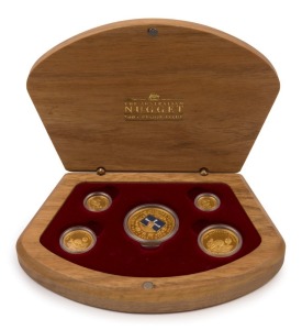 Coins - Australia: Gold: 2004 GOLD NUGGET SERIES: 1 oz ($100), 1/2oz ($50), 1/4 oz ($25), 1/10 oz ($15) and 1/20oz ($5) gold coins displayed in timber presentation case (Set No. #213); 1.90oz (59.10gr) of 999/1000 gold. (5 coins)