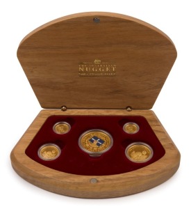 Coins - Australia: Gold: 2004 GOLD NUGGET SERIES: 1 oz ($100), 1/2oz ($50), 1/4 oz ($25), 1/10 oz ($15) and 1/20oz ($5) gold coins displayed in timber presentation case (Set No. #213); 1.90oz (59.10gr) of 999/1000 gold. (5 coins)