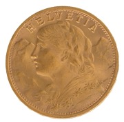 Coins - World: Gold: SWITZERLAND: 1947 gold 20fr Helvetia/Vrenili, 6.45gr of 900/1000 fine gold. VF. - 2