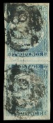 NEW SOUTH WALES: 1850 (SG.24) 2d Sydney Views Plate II Early Impressions vertical pair, plate II, four large margins, slightly oily of BN '83' cancel of Wellingrove (rated 4R), Cat. £650++.       