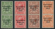 IRELAND: 1922-23 (SG 67/67a-70/70a) Overprinted by Harrison &frac12;d, 1d, 1&frac12;d and 2d vertical pairs, upper units variety "Long &euro;&oelig;1&euro;� in 1922", fine mint, Cat.&nbsp;&pound;253++.&nbsp; &nbsp;