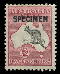 Kangaroos - Third Watermark: £2 Black & Rose optd 'SPECIMEN' Type B, well centred, MLH; BW: 56x - $600.