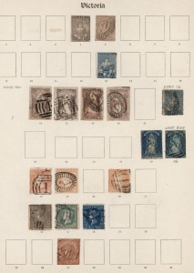 VICTORIA: 1850-1912 fragmentary collection on album pages with imperf 2d (2) and 3d 'White Veils' Half-Lengths, 2d QOT (4), 6d Woodblock (3, one Serrated Perf 18-19), perforated issues with 3d Half-Length, 1869 2/- green & 1861 6d black Woodblocks, Later 