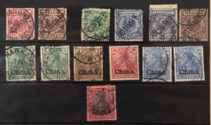 CHINA: 1913-50s duplicated array in stockbook with used Junks array including surcharges, Entrance Hall to $5, 1932 Airs plus overprints & surcharges, 1940s commemoratives mint/unused multiples; also MANCHUKUO duplicated definitives with a few multiples, and GERMAN POs in CHINA incl. 1898 10pf & 50pf with 45°overprints, plus 20pf (2, one with perf faults) & 50pf with 56°overprints, and 1901-04 80pf; mixed condition, mostly fine. (100s)