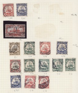 GERMAN COLONIES: KIAUTSCHOU: 1901-18 Yachts used selection with No Wmk German Currency 3pf to 20pf, 30pf, 40pf (2), 50pf & 2m, No Wmk Chinese Currency duplicated to 10c plus ½d($) carmine, Watermarked Chinese Currency duplicated to 10c plus 20c; generally