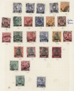GERMAN COLONIES: GERMAN POs in TURKISH EMPIRE: 1884-1908 selection with 1884 Surcharges on Deutsche Reichs-Post 'Arms' issues 1p on 20pf (4), 1889 Surcharges on 'Reichpost' Numerals/Arms 10pa on 5p (blue-green) to 2½pi on 50pf (2, incl. lake-brown shade, Cat. £180), 1900 Surcharges on Germania issue to 4pi on 80pf with some duplicates, 1902-04 Seriffed 'A' Surcharge 10pa on 5pf & 1pi on 20pf, 1905 Change of Overprint Type (No Watermark) with 1¼pi on 25pf & 2pi on 40pf plus 15pi on 3m (Cat. £85),