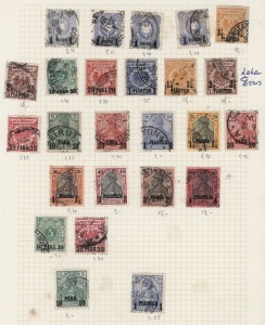 GERMAN COLONIES: GERMAN POs in TURKISH EMPIRE: 1884-1908 selection with 1884 Surcharges on Deutsche Reichs-Post 'Arms' issues 1p on 20pf (4), 1889 Surcharges on 'Reichpost' Numerals/Arms 10pa on 5p (blue-green) to 2½pi on 50pf (2, incl. lake-brown shade, 