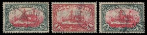 GERMAN COLONIES: GERMAN SOUTH-WEST AFRICA: 1901-1919 Kaiser's Yacht (large format) high values comprising No Watermark 5m (SG.23) and Watermark Lozenges 1m & 5m (SG.29 & 32); fine used, Cat. £910. (3)