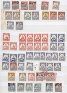 GERMAN COLONIES: Selection on stockbook pages with GERMAN EAST AFRICA 1893 25p of 50pf used, GERMAN SOUTH-WEST AFRICA Yacht types Wmk Lozenges 10pf & 20pf mint multiples, other single values to 50pf mint or used, also 1899 use of overprinted 10pf Postal C