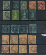 VICTORIA: 1850-64 mostly used selection with 1d Half-Lengths (2) & 3d (3) in mixed condition, plus an 1859 3d Perf.12 by Robinson, 1854-55 6d Woodblocks (8) with mixed margins, 1856 imperf 1d yellow-green QOT&nbsp;unused (gum traces, Cat. &pound;325), 1858 Rouletted