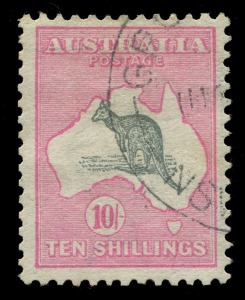 Kangaroos - First Watermark: 10/- Grey & Pink, well centred, VFU: BW: 47 - Cat. $1100.