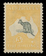 Kangaroos - Second Watermark: 5/- Grey & Yellow, well centred, MLH; BW: 43 - Cat. $1500.