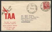 AUSTRALIA: Aerophilately & Flight Covers: 19 Dec.1949 (AAMC.1234) Mornington Island Christmas Mail special cover, flown for TAA and signed by the pilot, R.K. Crabbe and signed verso by the Mission Superintendent; with original TAA headed letter enclosed. 