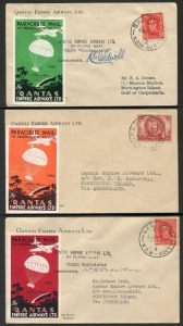 AUSTRALIA: Aerophilately & Flight Covers: QANTAS CHRISTMAS MAILS FROM SYDNEY TO MORNINGTON ISLAND: Dec.1942 (AAMC.950), Dec.1943 (AAMC.970) and Dec.1946 (AAMC.1089) special covers, each with special vignette; the first two signed by the pilots, the last signed by the Superintendent on the island. (3). Cat.$450.