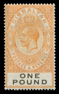 GIBRALTAR: 1927 (SG.107) £1 red-orange & black KGV high value; fresh MVLH.