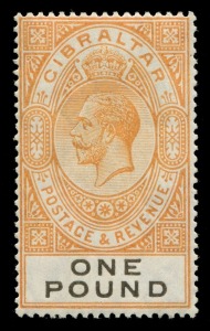 GIBRALTAR: 1927 (SG.107) £1 red-orange & black KGV high value; fresh MVLH.