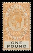 GIBRALTAR: 1927 (SG.107) &pound;1 red-orange & black KGV high value; fresh MVLH.