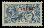 NAURU: 1916-23 Seahorse Overprints set of (3), all fresh MVLH (almost MUH), the 2/6 with scarce 'Broken left foot of A in NAURU". (3). A delightful set. Cat.&pound;475+.