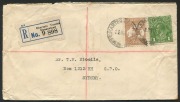 Kangaroos - Small Multiple Watermark: May 1931 usage of 6d Chestnut, in combination with 1d Green KGV&nbsp;on a registered cover from CHARTERS TOWERS to Sydney; with arrival b/stamp.